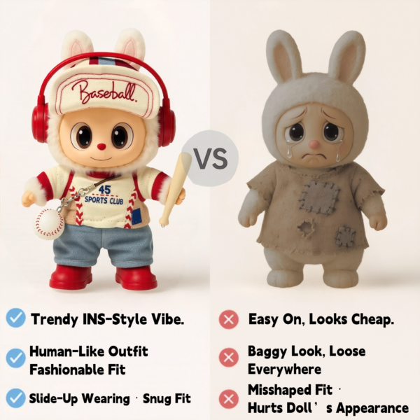 Blue Hoodie Outfit Set for 17cm / 6.69in Doll – Casual Streetwear Clothes with Headphones, Plaid Jacket, Pants and Shoes – (Doll Not Included) - Image 4