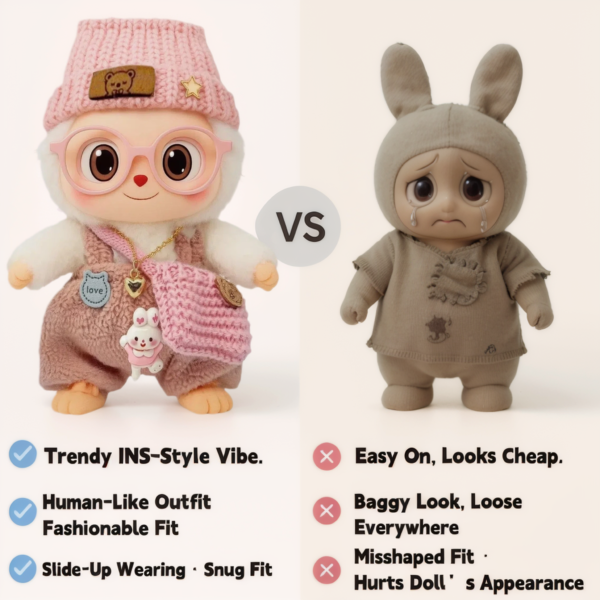 Blue Hoodie Outfit Set for 17cm / 6.69in Doll – Casual Streetwear Clothes with Headphones, Plaid Jacket, Pants and Shoes – (Doll Not Included) - Image 21