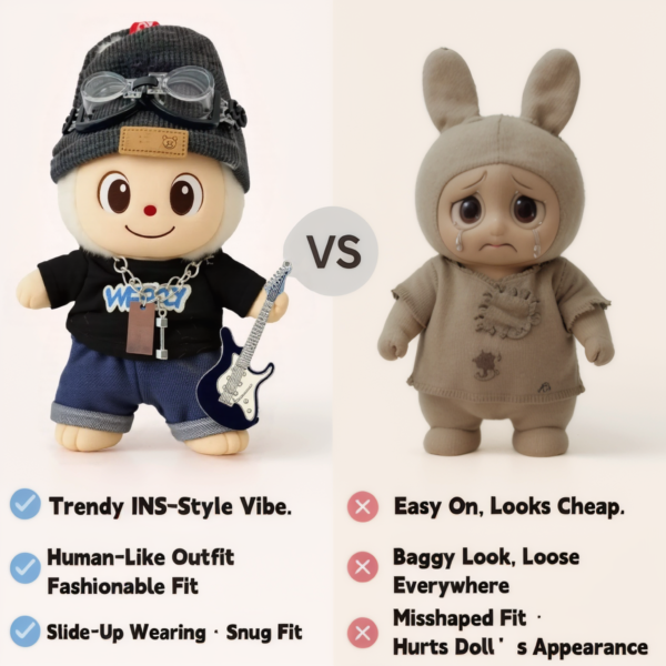 Blue Hoodie Outfit Set for 17cm / 6.69in Doll – Casual Streetwear Clothes with Headphones, Plaid Jacket, Pants and Shoes – (Doll Not Included) - Image 15