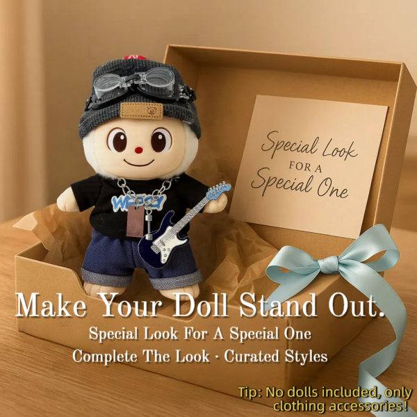 Blue Hoodie Outfit Set for 17cm / 6.69in Doll – Casual Streetwear Clothes with Headphones, Plaid Jacket, Pants and Shoes – (Doll Not Included) - Image 12