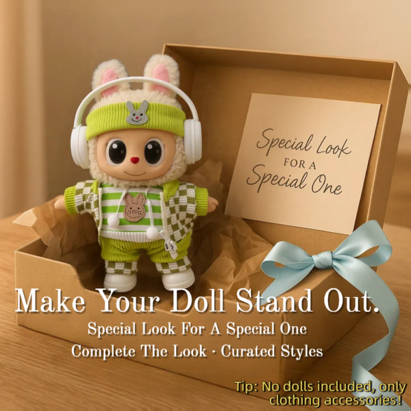 Blue Hoodie Outfit Set for 17cm / 6.69in Doll – Casual Streetwear Clothes with Headphones, Plaid Jacket, Pants and Shoes – (Doll Not Included) - Image 24