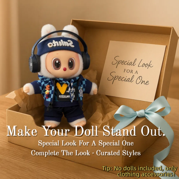 Blue Hoodie Outfit Set for 17cm / 6.69in Doll – Casual Streetwear Clothes with Headphones, Plaid Jacket, Pants and Shoes – (Doll Not Included) - Image 49