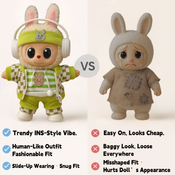 Blue Hoodie Outfit Set for 17cm / 6.69in Doll – Casual Streetwear Clothes with Headphones, Plaid Jacket, Pants and Shoes – (Doll Not Included) - Image 25