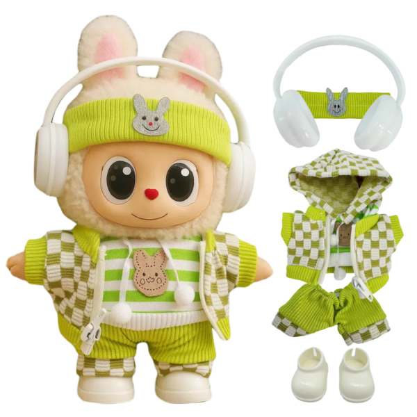 Blue Hoodie Outfit Set for 17cm / 6.69in Doll – Casual Streetwear Clothes with Headphones, Plaid Jacket, Pants and Shoes – (Doll Not Included) - Image 26