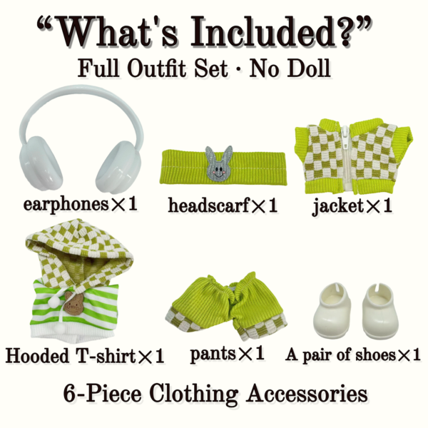 Blue Hoodie Outfit Set for 17cm / 6.69in Doll – Casual Streetwear Clothes with Headphones, Plaid Jacket, Pants and Shoes – (Doll Not Included) - Image 27