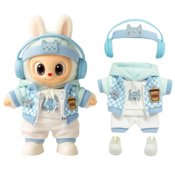 Blue Hoodie Outfit Set for 17cm / 6.69in Doll – Casual Streetwear Clothes with Headphones, Plaid Jacket, Pants and Shoes – (Doll Not Included) - Image 32