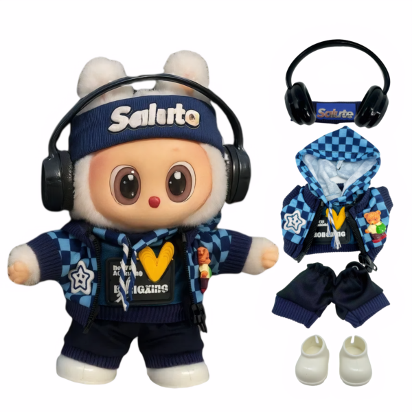 Blue Hoodie Outfit Set for 17cm / 6.69in Doll – Casual Streetwear Clothes with Headphones, Plaid Jacket, Pants and Shoes – (Doll Not Included) - Image 39