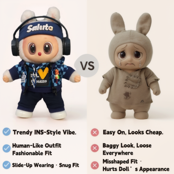 Blue Hoodie Outfit Set for 17cm / 6.69in Doll – Casual Streetwear Clothes with Headphones, Plaid Jacket, Pants and Shoes – (Doll Not Included) - Image 40