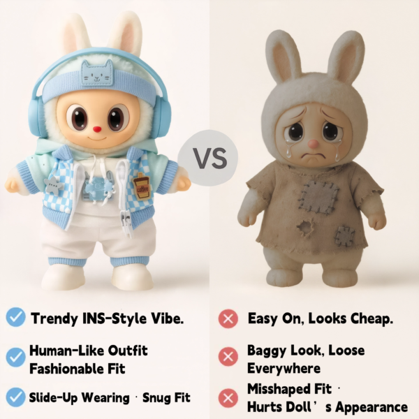 Blue Hoodie Outfit Set for 17cm / 6.69in Doll – Casual Streetwear Clothes with Headphones, Plaid Jacket, Pants and Shoes – (Doll Not Included) - Image 36